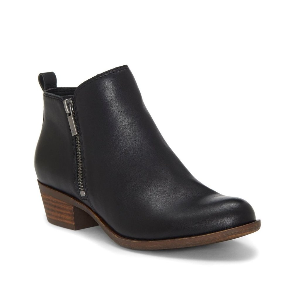 Lucky Brand Basel Black Leather Zip Bootie